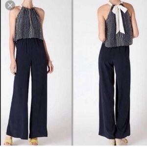 Anthropologie Laureate Lane Ashley Silk Polka Dot Wide Leg Halter Romper size XS